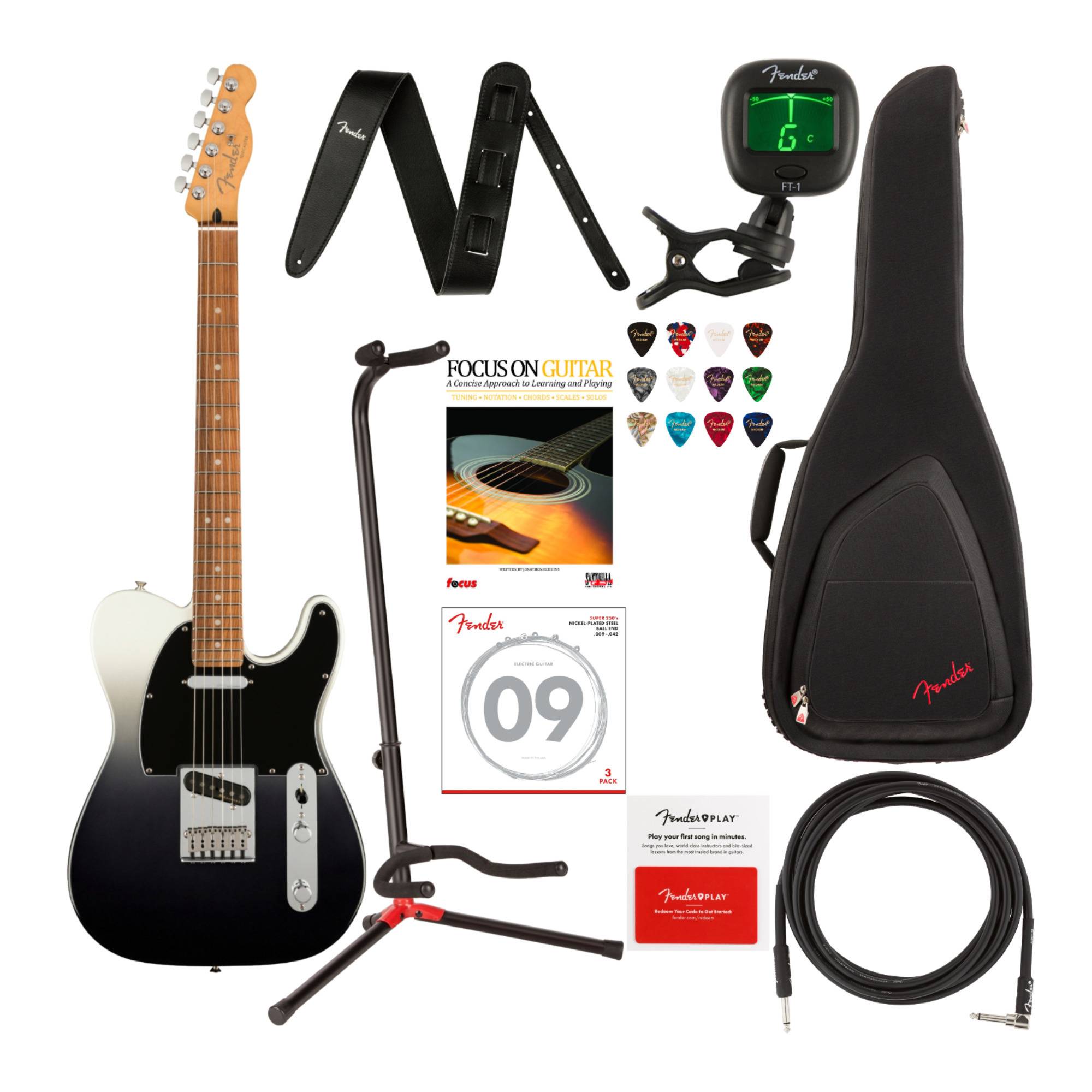 Fender Player Plus Telecaster 6-String Electric Guitar (Right-Handed, Silver Smoke) with Bag Bundle