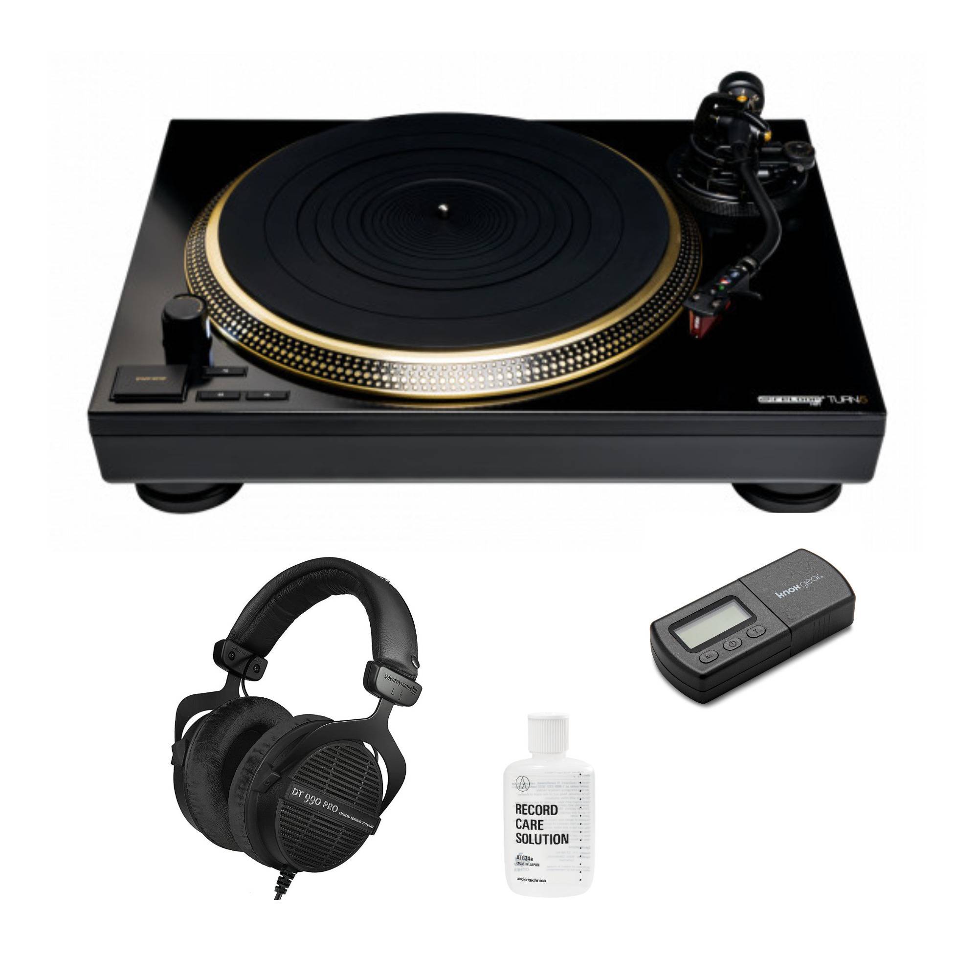Reloop Turn 5 Direct Drive HiFi Turntable System with  Studio Headphones (Black) and Record Care Kit