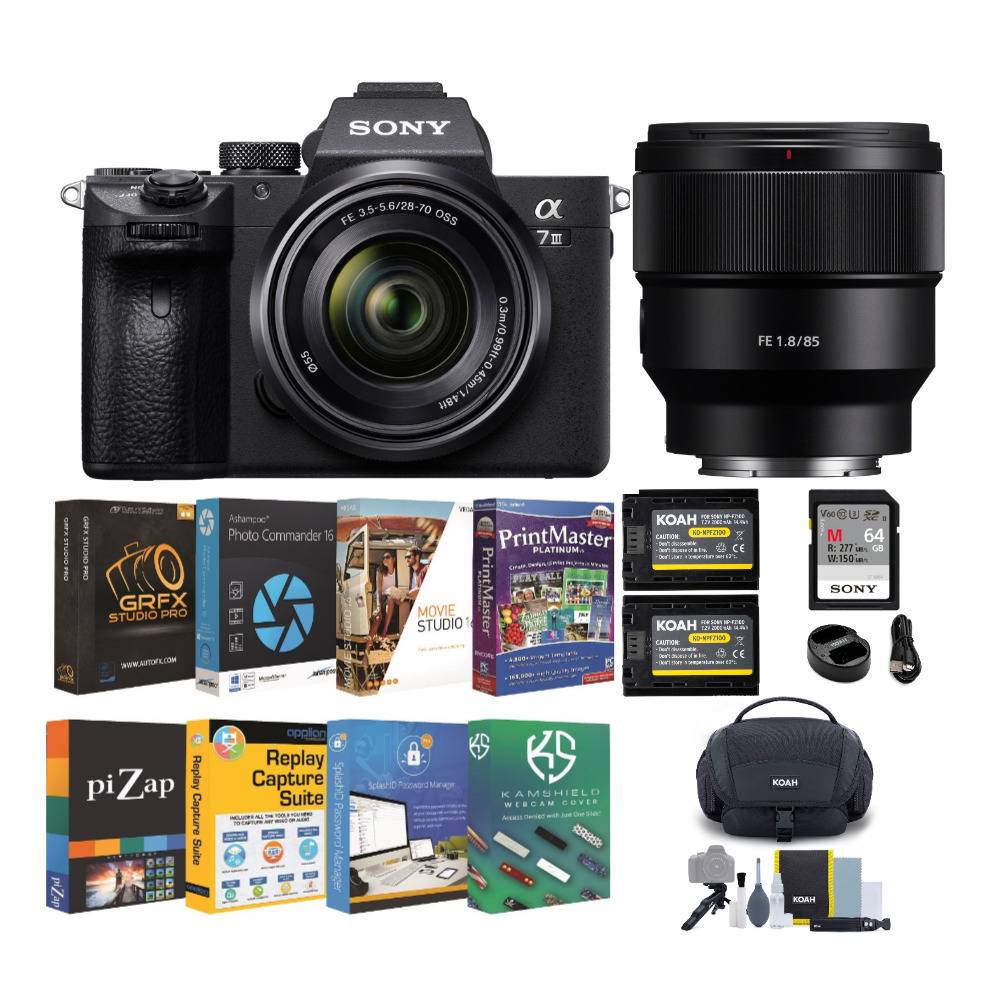 Sony Alpha a7 III Full Frame Mirrorless Digital Camera with 28-70mm and 85mm f/1.8 Prime Lens Bundle