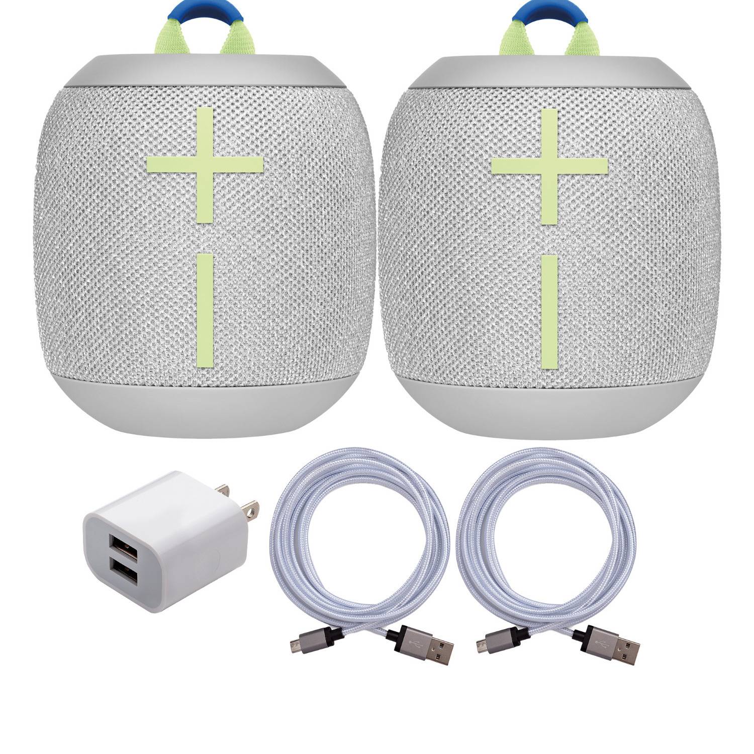 Ultimate Ears WONDERBOOM 3 Bluetooth Speakers (Joyous Bright, 2-Pack) with Cables and AC Adapter