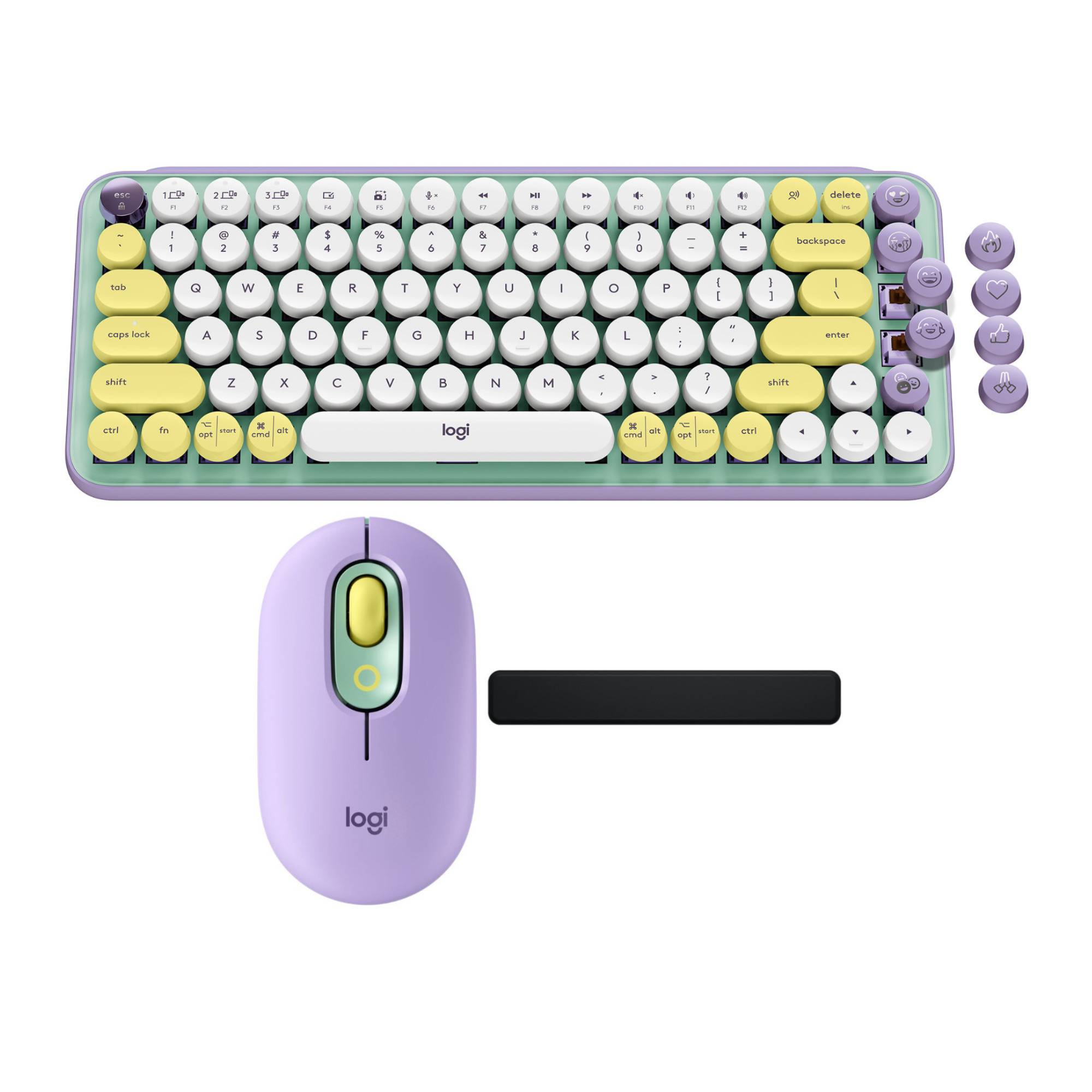 Logitech POP Keys Mechanical Keyboard and POP Mouse Bundle with Emoji Keys and Free Palm Rest