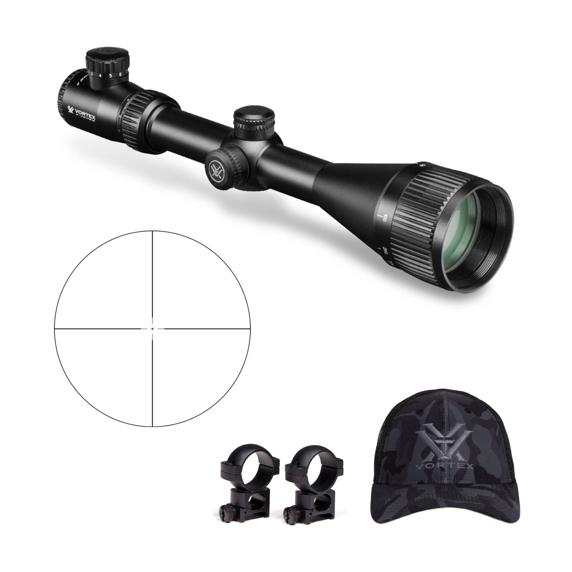 Vortex Crossfire II 3-12x56 AO Hog Hunter Riflescope with 30mm Riflescope Rings 2-Piece Set and Hat