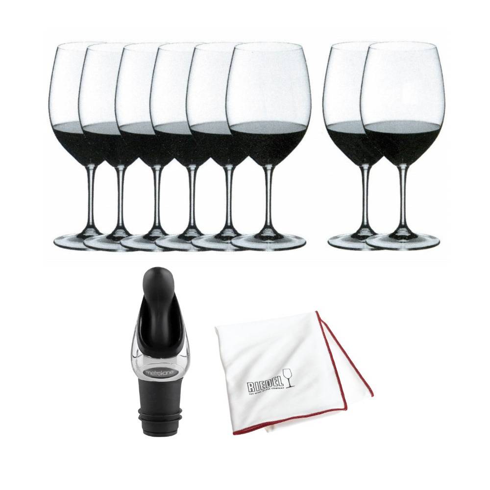 Riedel Vinum Bordeaux/Merlot/Cabernet Wine Glasses (Set of 8) with Wine Pourer and Polishing Cloth