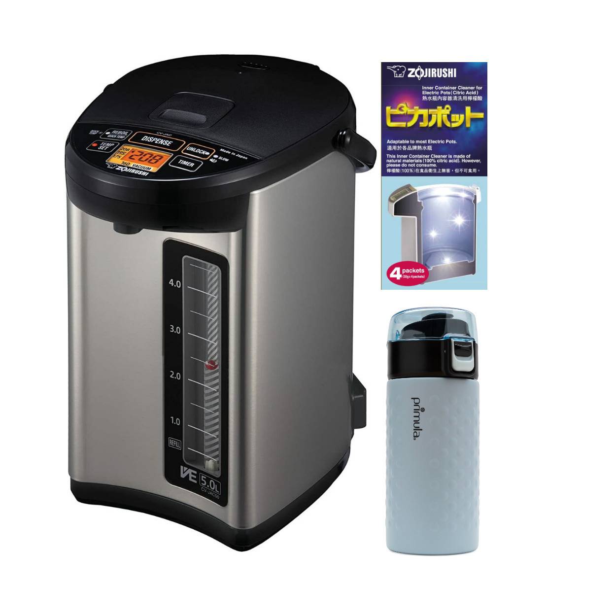 Zojirushi CV-JAC50XB 5.0 Liter VE Hybrid Water Boiler (Stainless Black) with Cleaner and Tumbler