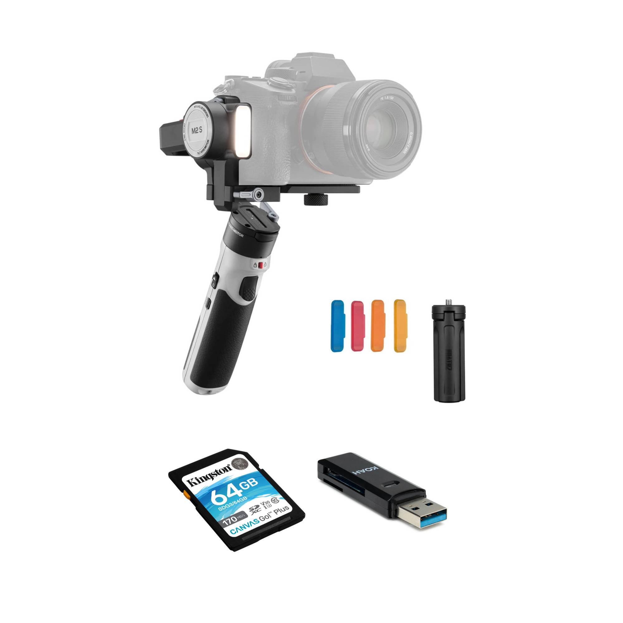 Zhiyun CRANE-M2 S 3-Axis Handheld Gimbal Stabilizer with 64GB Memory Card, and Memory Card Reader