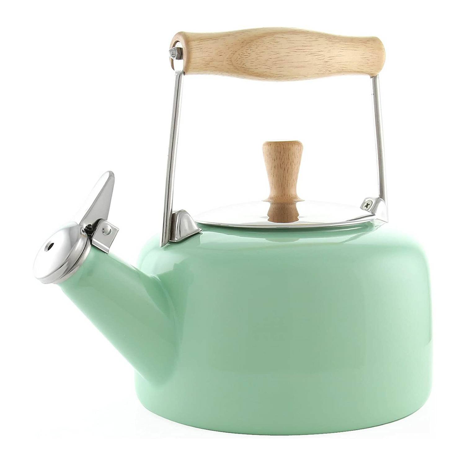Chantal 1.4-Quart Enamel-on-Steel Sven Tea Kettle with Wood Handle (Mint Green)
