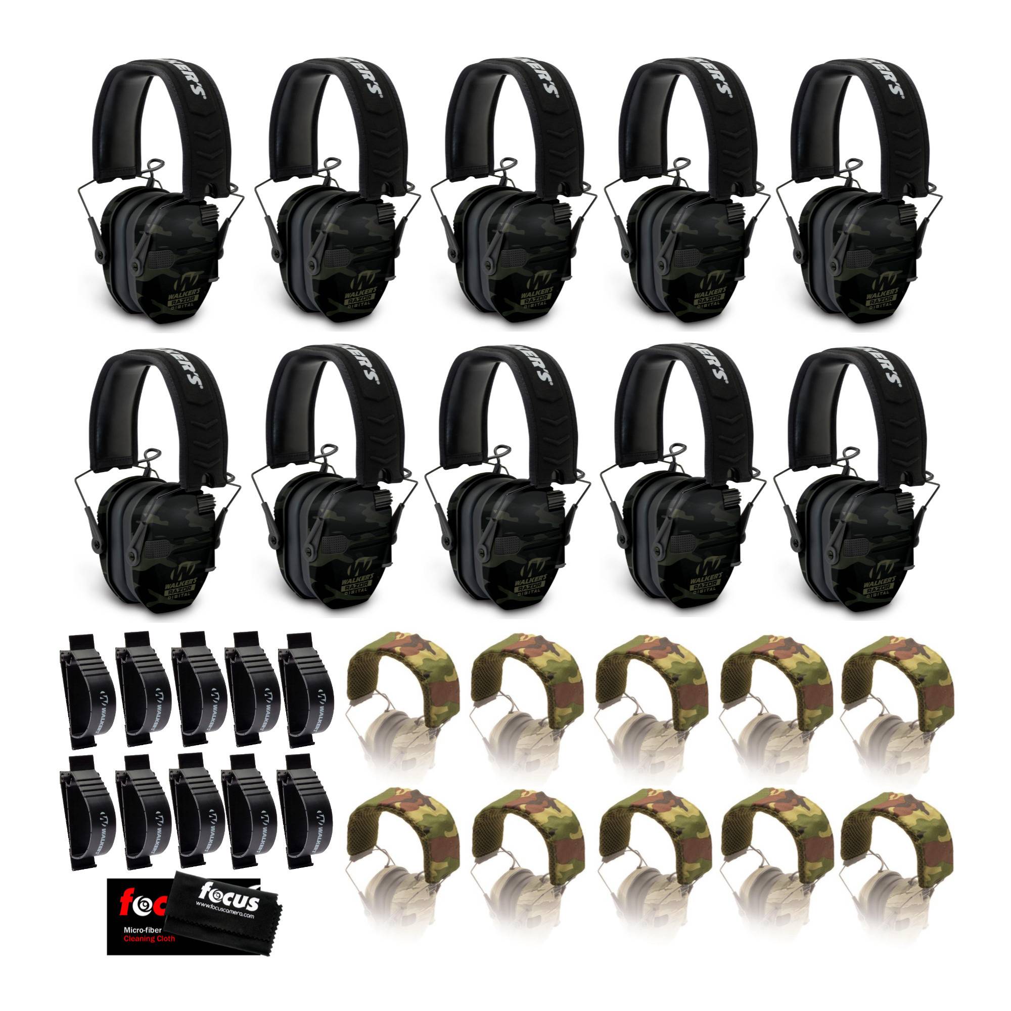 Walker's Razor Digital Ear Muffs (Multi Camo) Essentials Bundle (10-Pack)