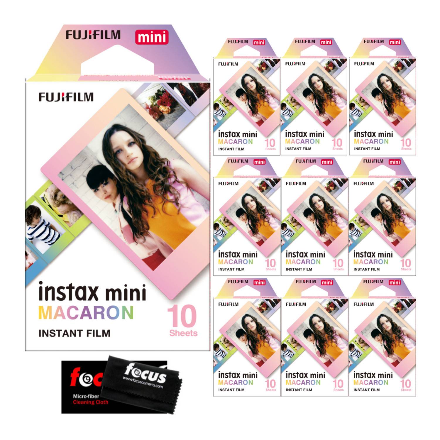 Fujifilm instax Mini Macaron Instant Film (10-Pack) with Cleaning Cloth
