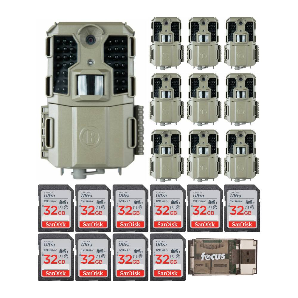 Bushnell Primos 20MP Prime L20 Low Glow Trail Camera (10-Pack) with 32GB SD Cards (10-Pack) Bundle