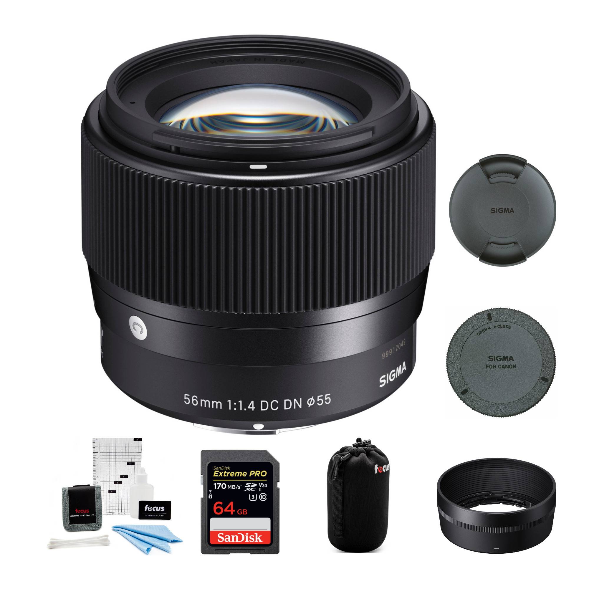 Sigma 56mm f/1.4 DC DN Contemporary Lens for Canon EF-M with 64GB Extreme PRO SD Card Bundle