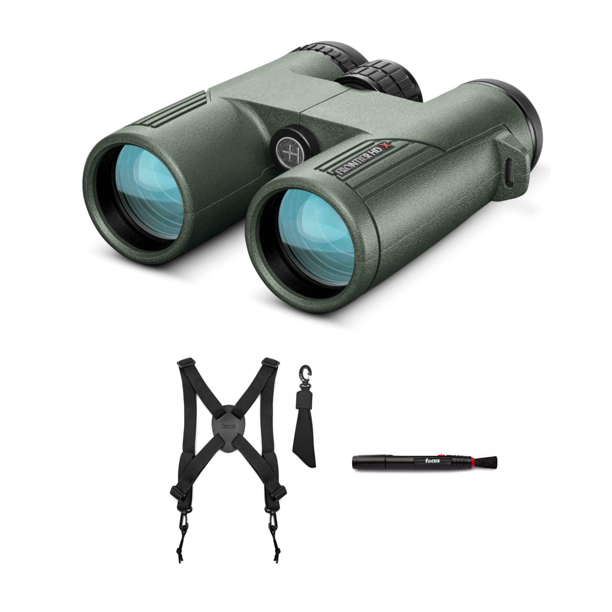 Hawke Sport Optics Frontier HD X 10x42 Binoculars (Green) with Lens Cleaning Pen and Harness