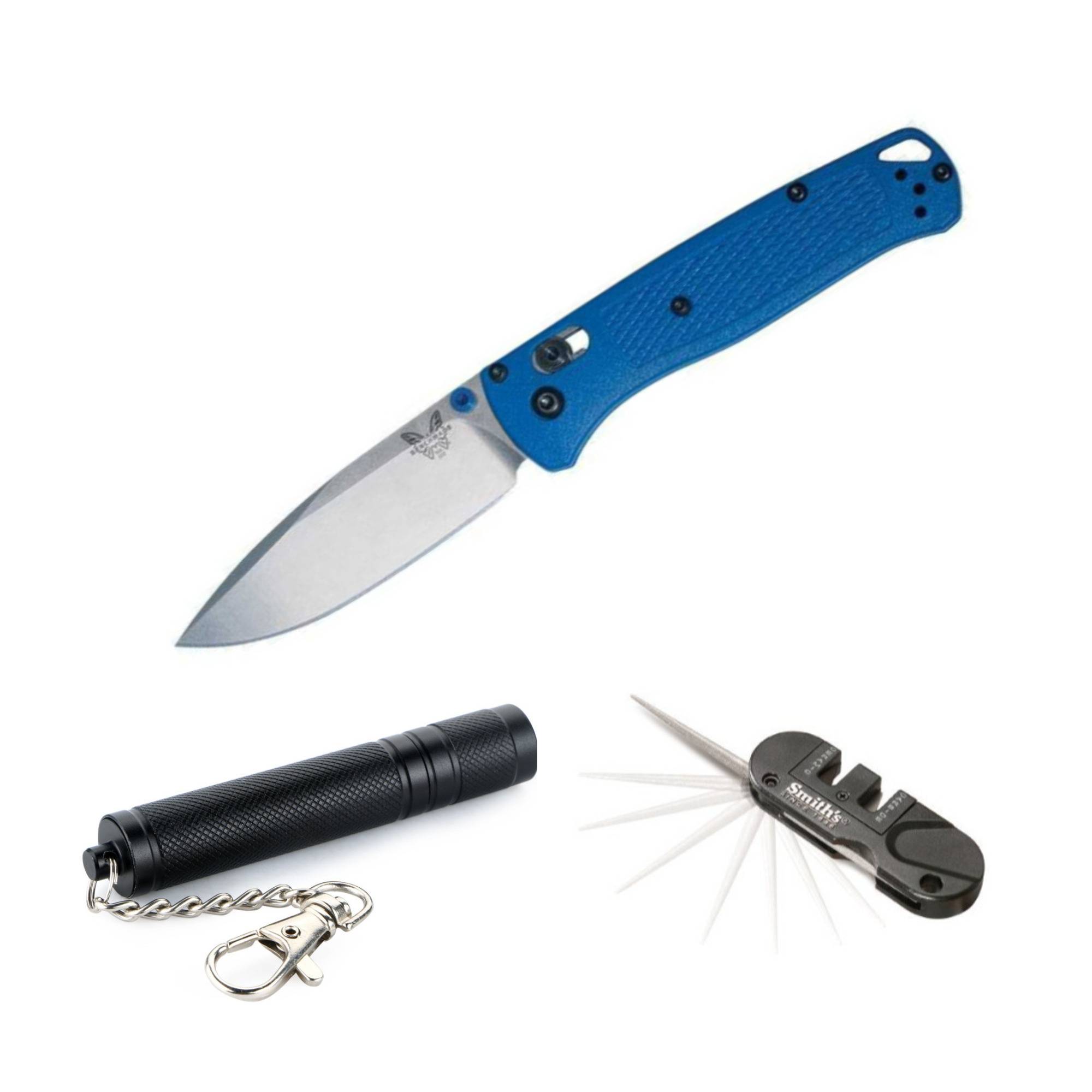 Benchmade 535 Bugout Manual Folding Knife with Plain Drop-Point Blade with Sharpener and Flashlight