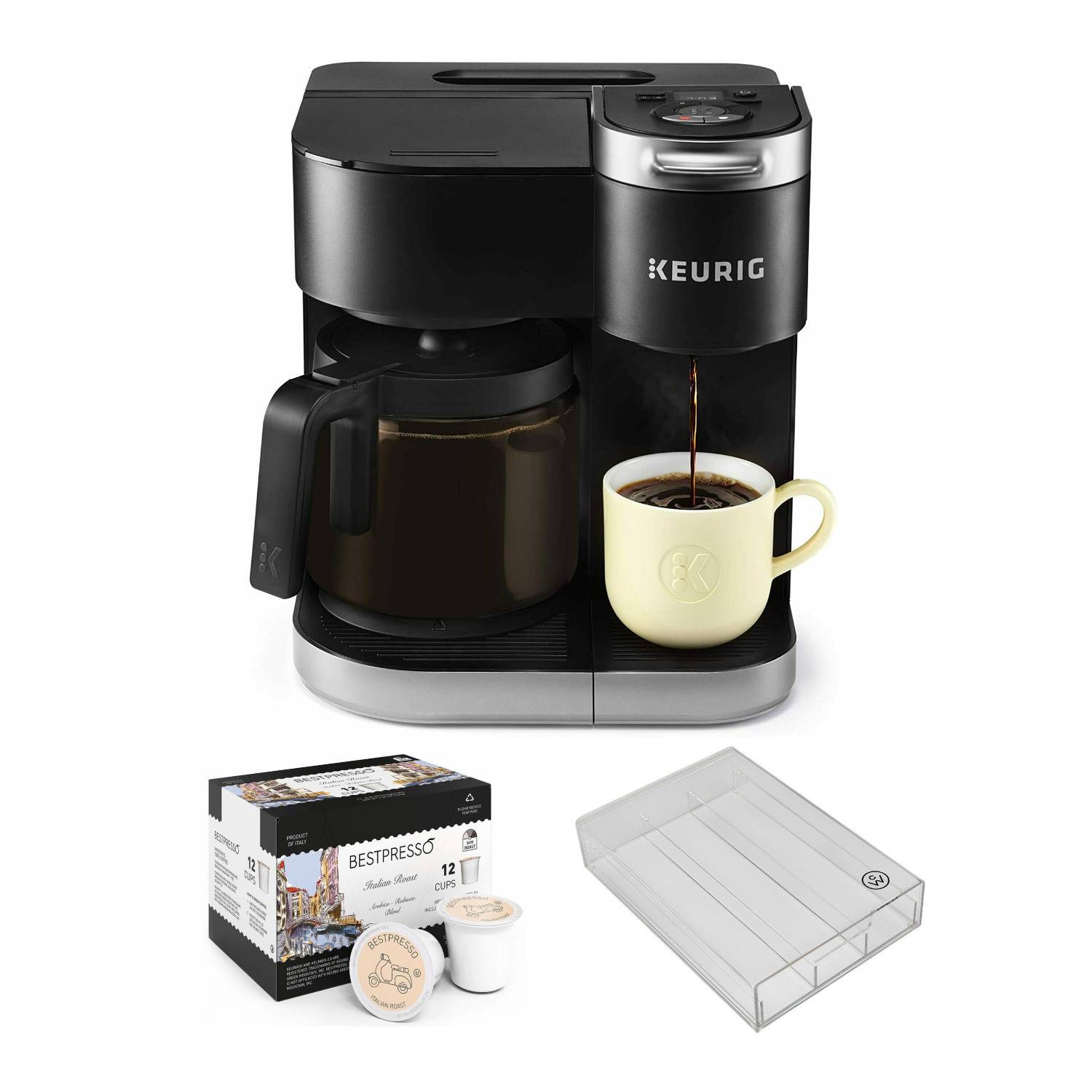 Keurig K-Duo Single Serve and Carafe Coffee Maker with Coffee Pod Organizer and 12 Coffee K-Cup