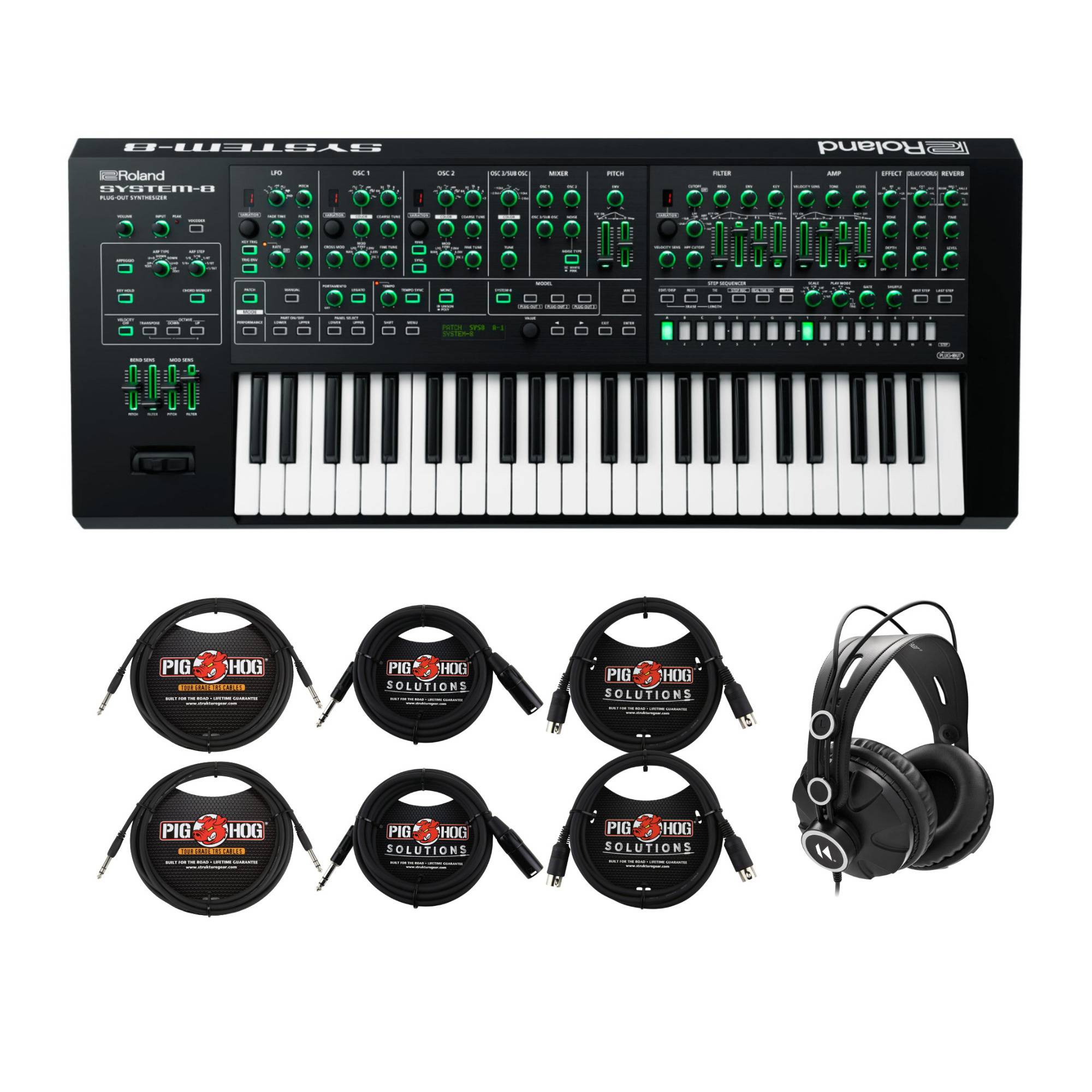 Roland SYSTEM-8 Plug-Out 49-Key Synthesizer Keyboard with Closed-Back Studio Headphones and Cables