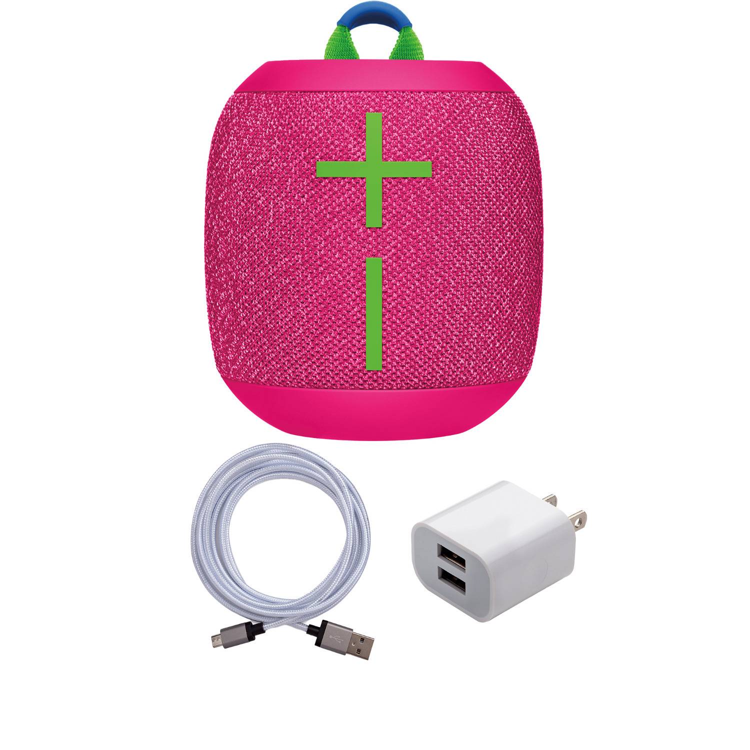 Ultimate Ears Wonderboom 3 Bluetooth Speaker (Hyper Pink) with USB Connector and Wall Charger