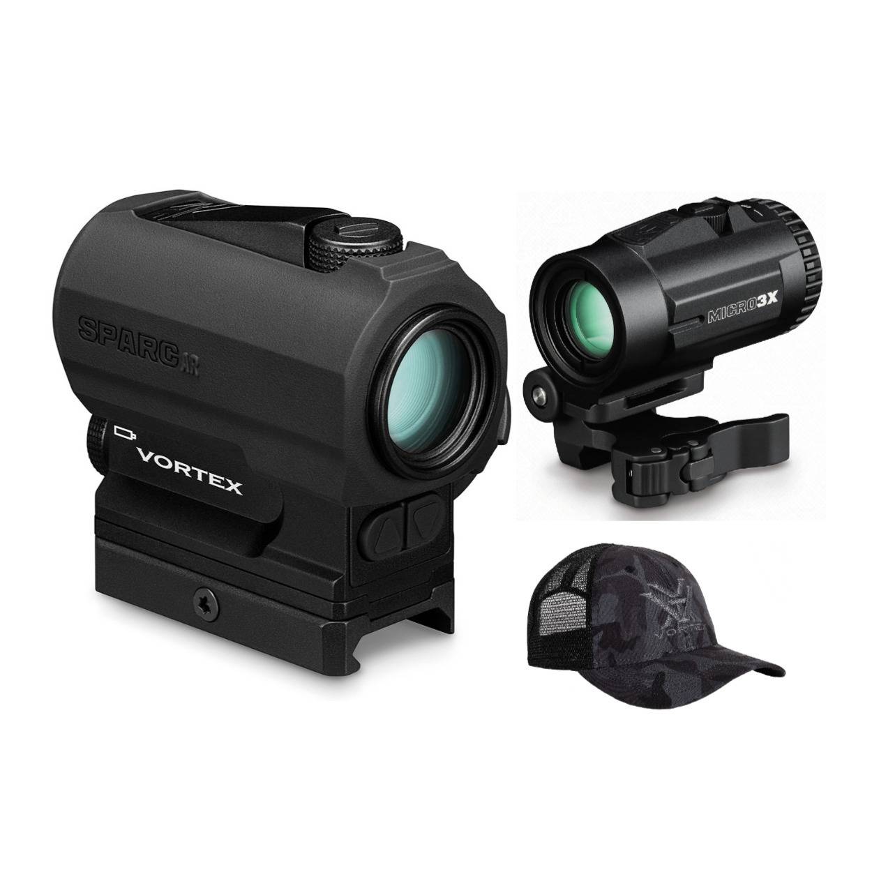 Vortex SPARC Red Dot Sight (2 MOA) with Micro3x Magnifier and Vortex Logo Hat