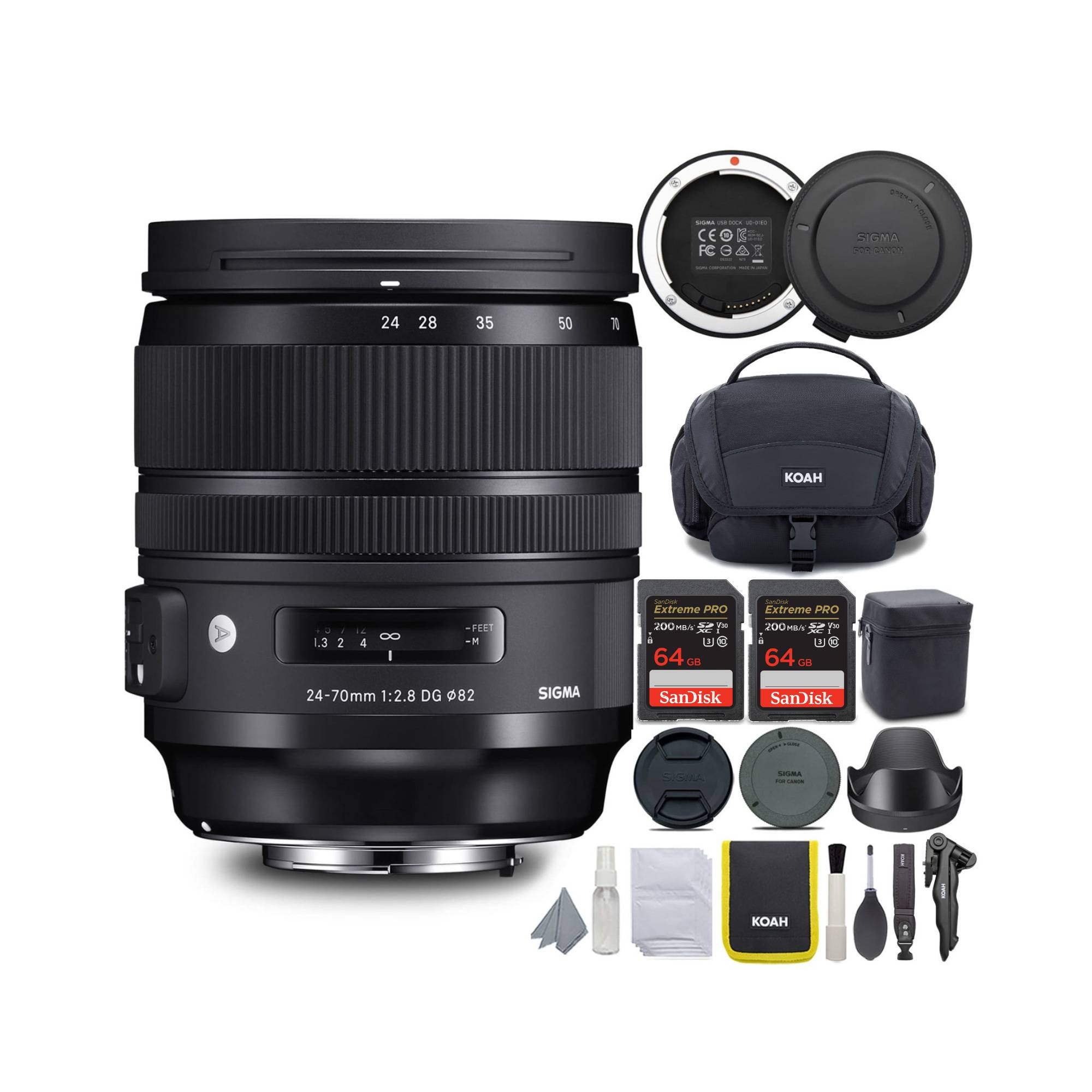 Sigma 24-70mm f/2.8 DG OS HSM ART Canon EF Lens with USB Dock, 64 SD Card and Camera Bag
