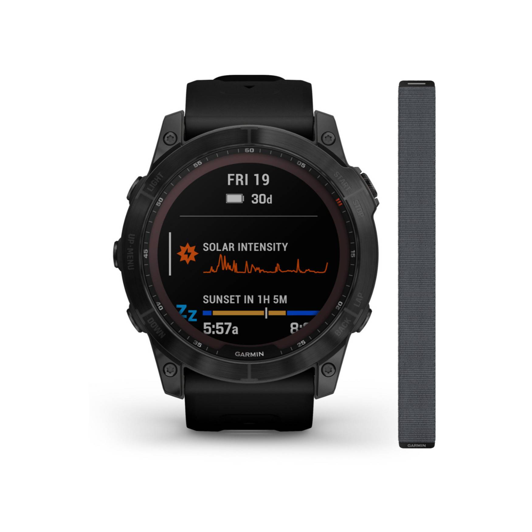 Garmin Fenix 7X Sapphire Solar GPS Smartwatch with Black Band and UltraFit Nylon Strap (26mm, Gray)