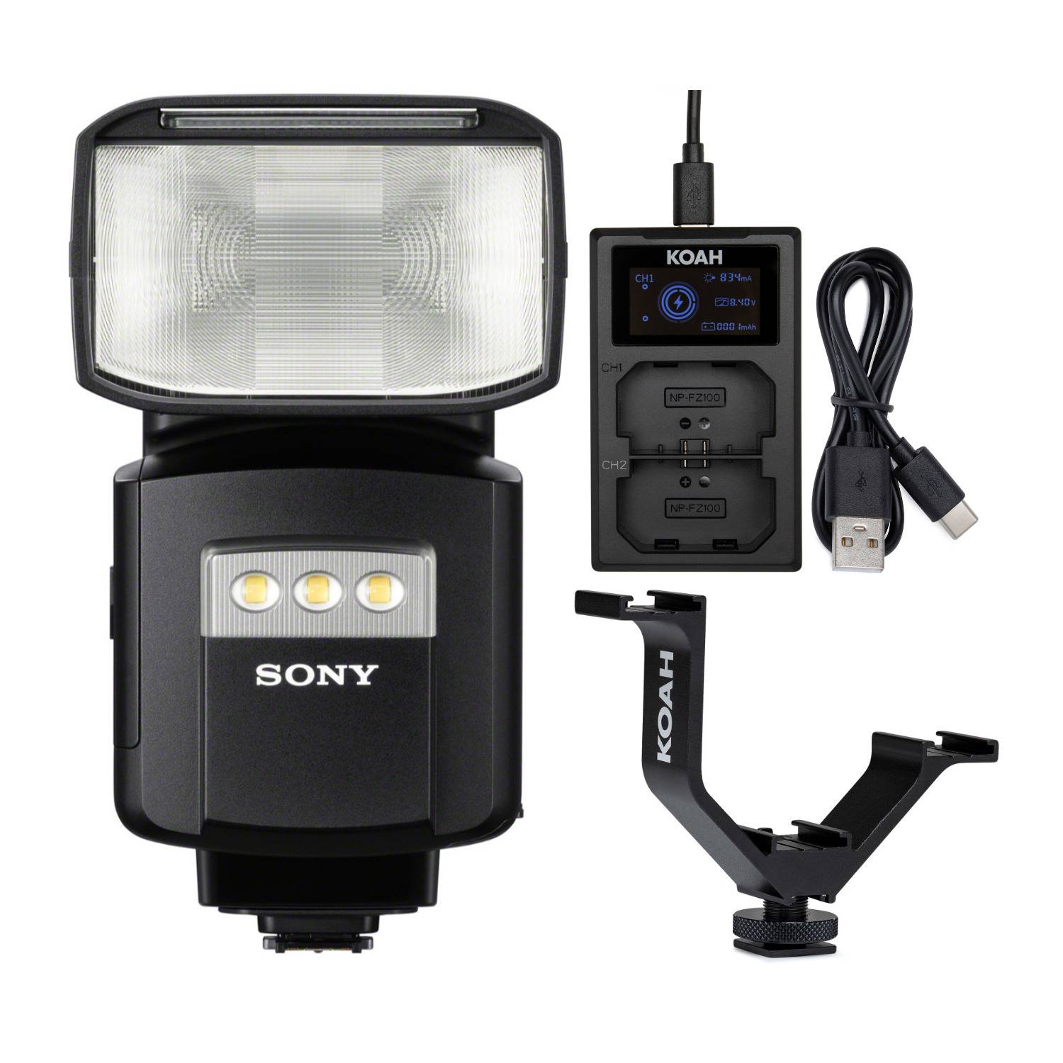 Sony HVL-F60RM Wireless Radio Control External Flash with USB-C Charger and Triple Shoe Bracket