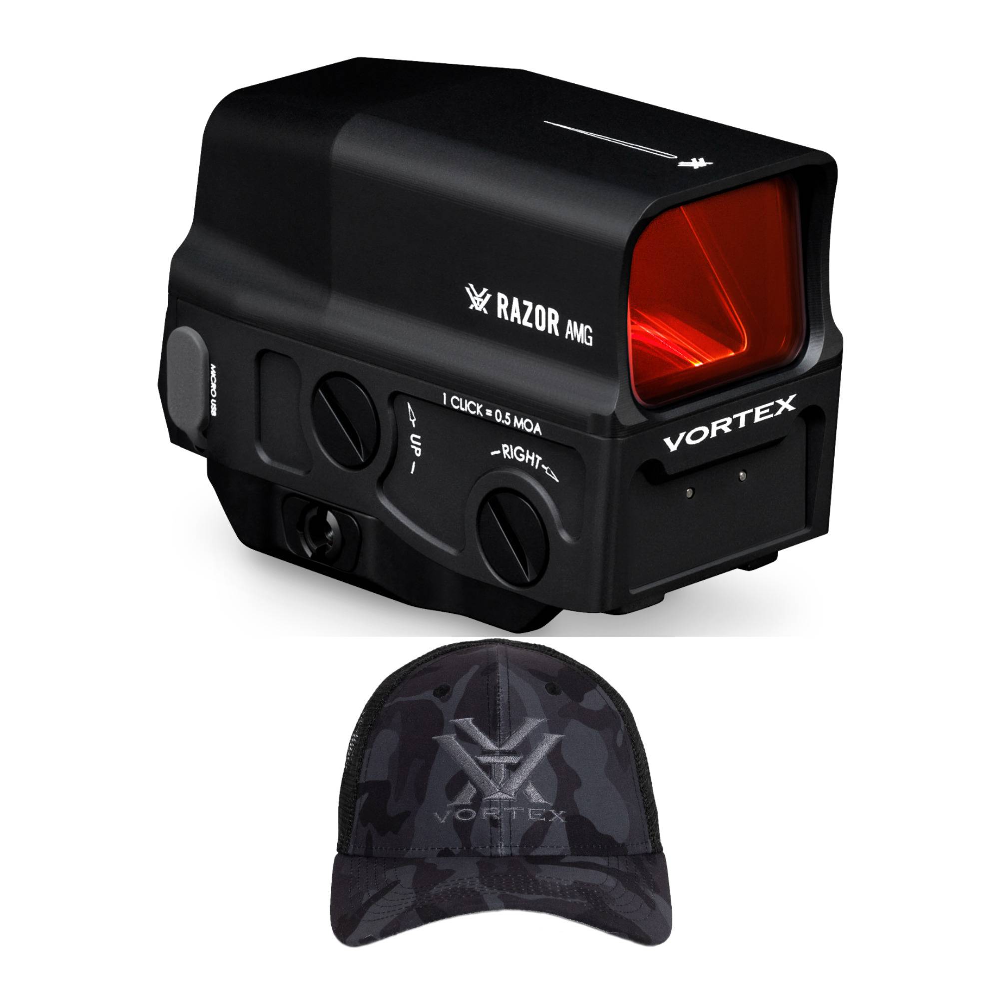 Vortex Razor AMG UH-1 1 MOA Dot Reticle Holographic Sight and Logo Hat Bundle