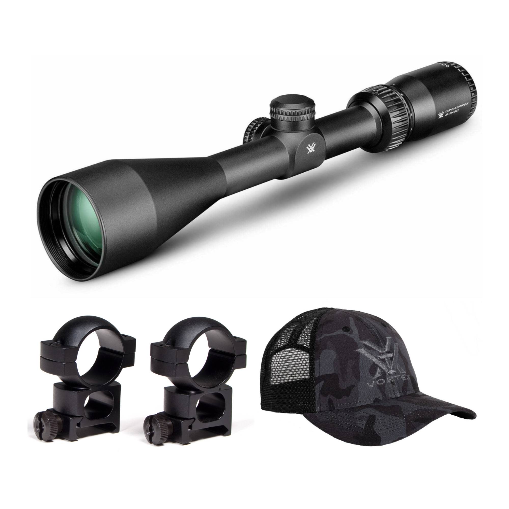Vortex Crossfire II 3-9x50 Straight-Wall BDC Riflescope with 1-Inch Riflescope Rings and Hat