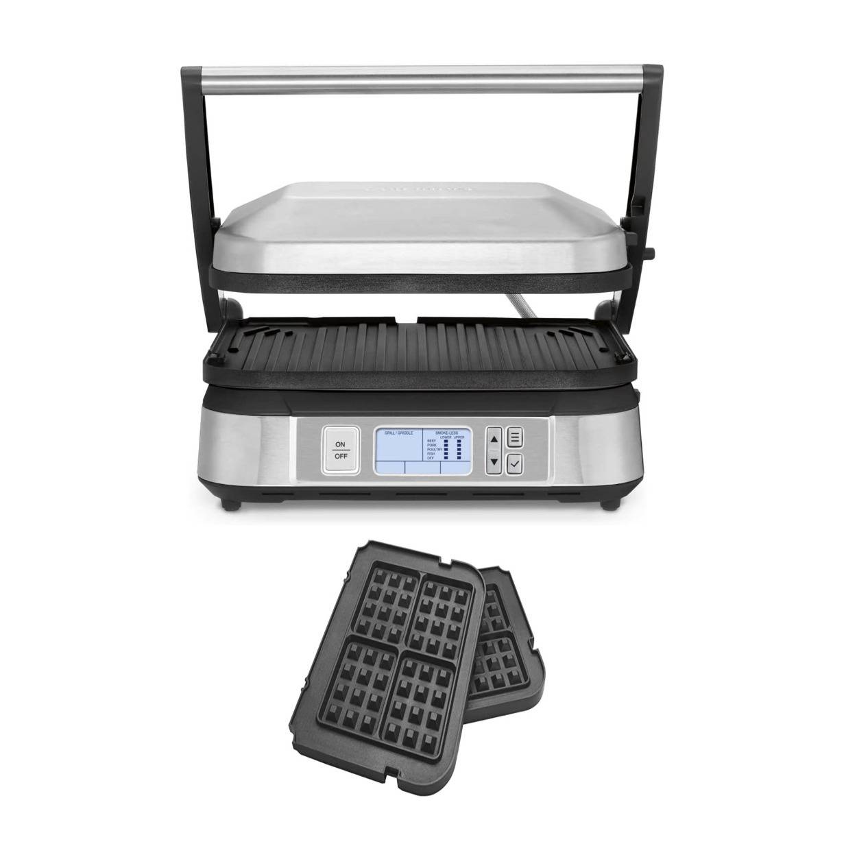 Cuisinart GR-6S Stainless Steel Griddler with Smoke-less Mode and Waffle Plates