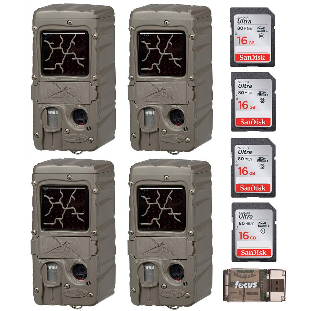 Cuddeback Dual Flash 20MP Trail Camera with 16GB Card (4-Pack) and Reader