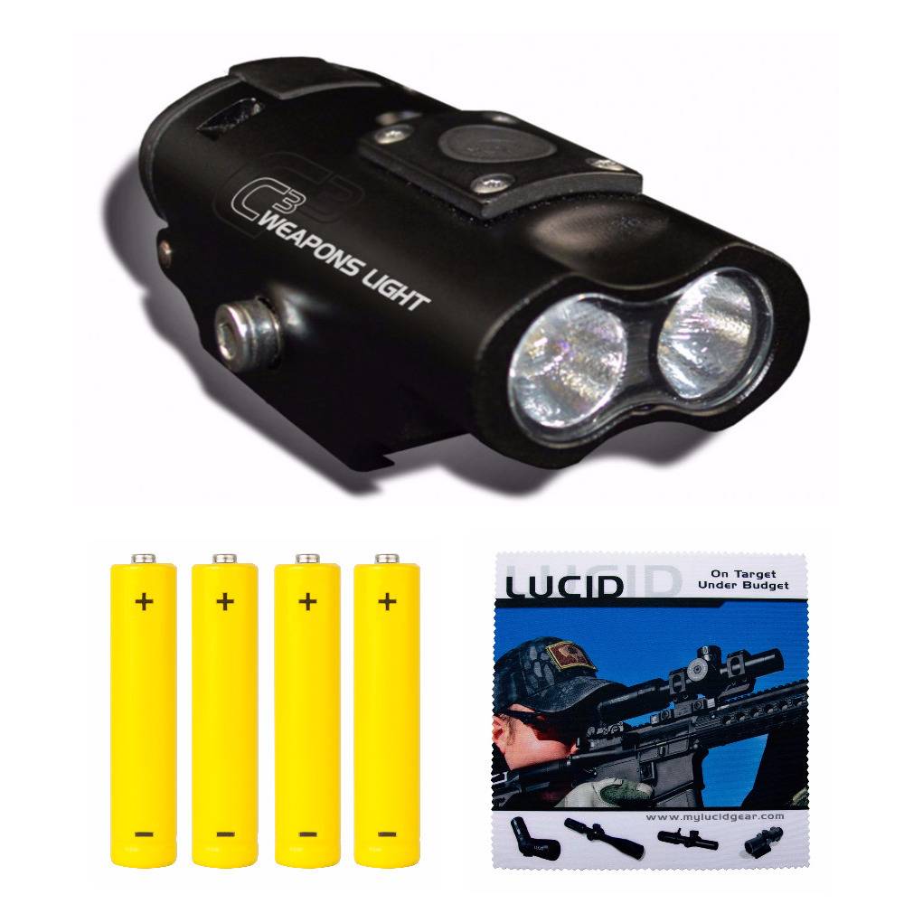 Lucid 300 Lumen C3 Weapons Light with Batteries and Optics Cleaning Cloth Kit