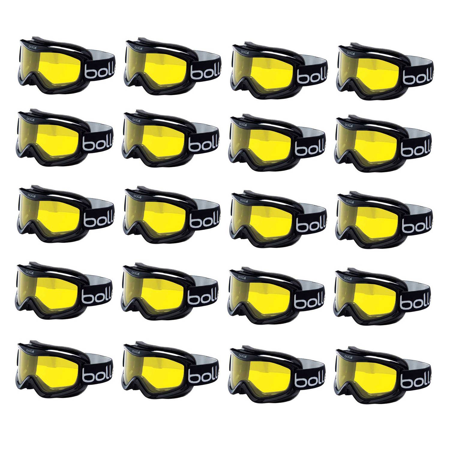 Bolle Mojo Ventilated Ski Goggles (Shiny Black Frame/Lemon Lens, 20-Pack)