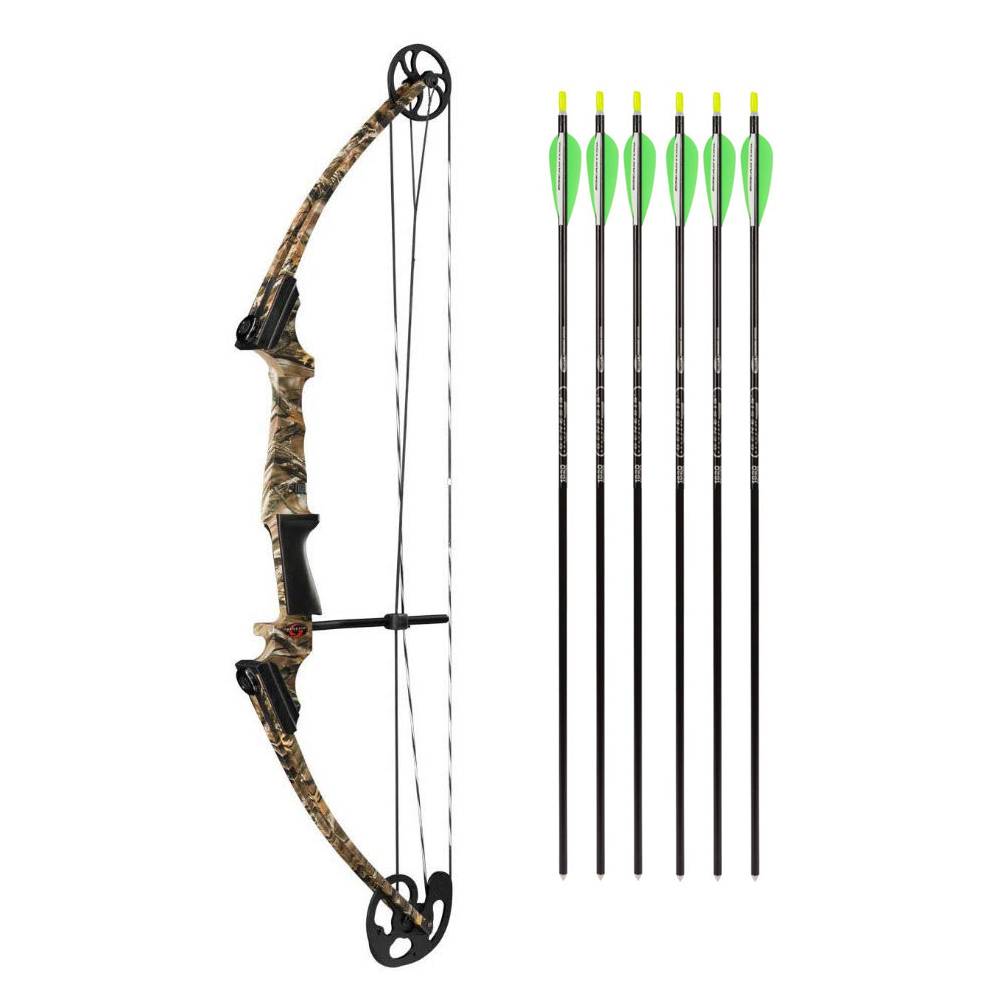 Genesis Original Youth Bow for Beginner Archers (RH, Camo) with Arrows (6-Pack)