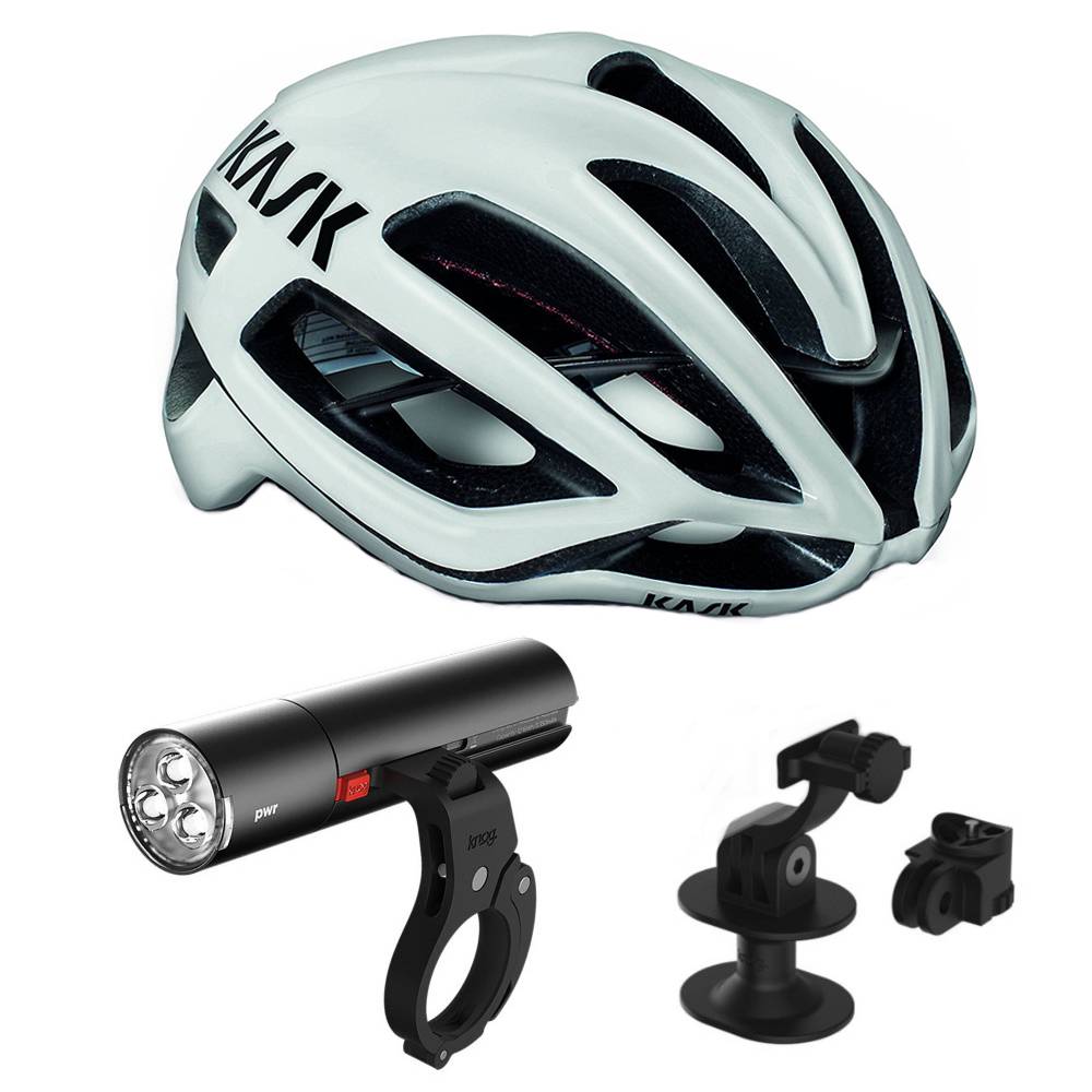 Kask Protone Bike Helmet (White/Large) with Knog Front Light and Mount Bundle