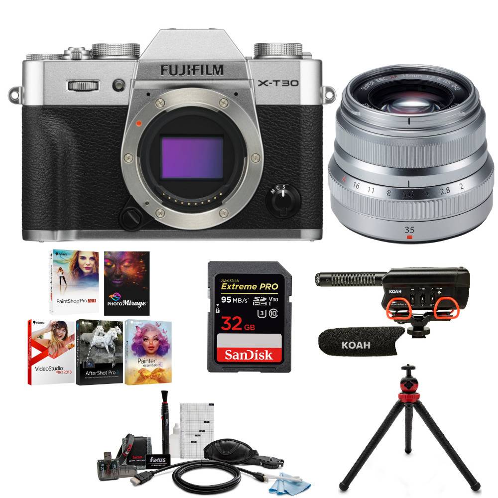 Fujifilm X-T30 Mirrorless Camera (Silver) with XF 35mm Lens and Mic Bundle