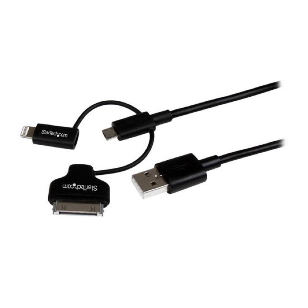 StarTech Apple 8-Pin Lightning or 30-Pin Dock or Micro USB to USB Combo Cable (3.3 ft, Black)