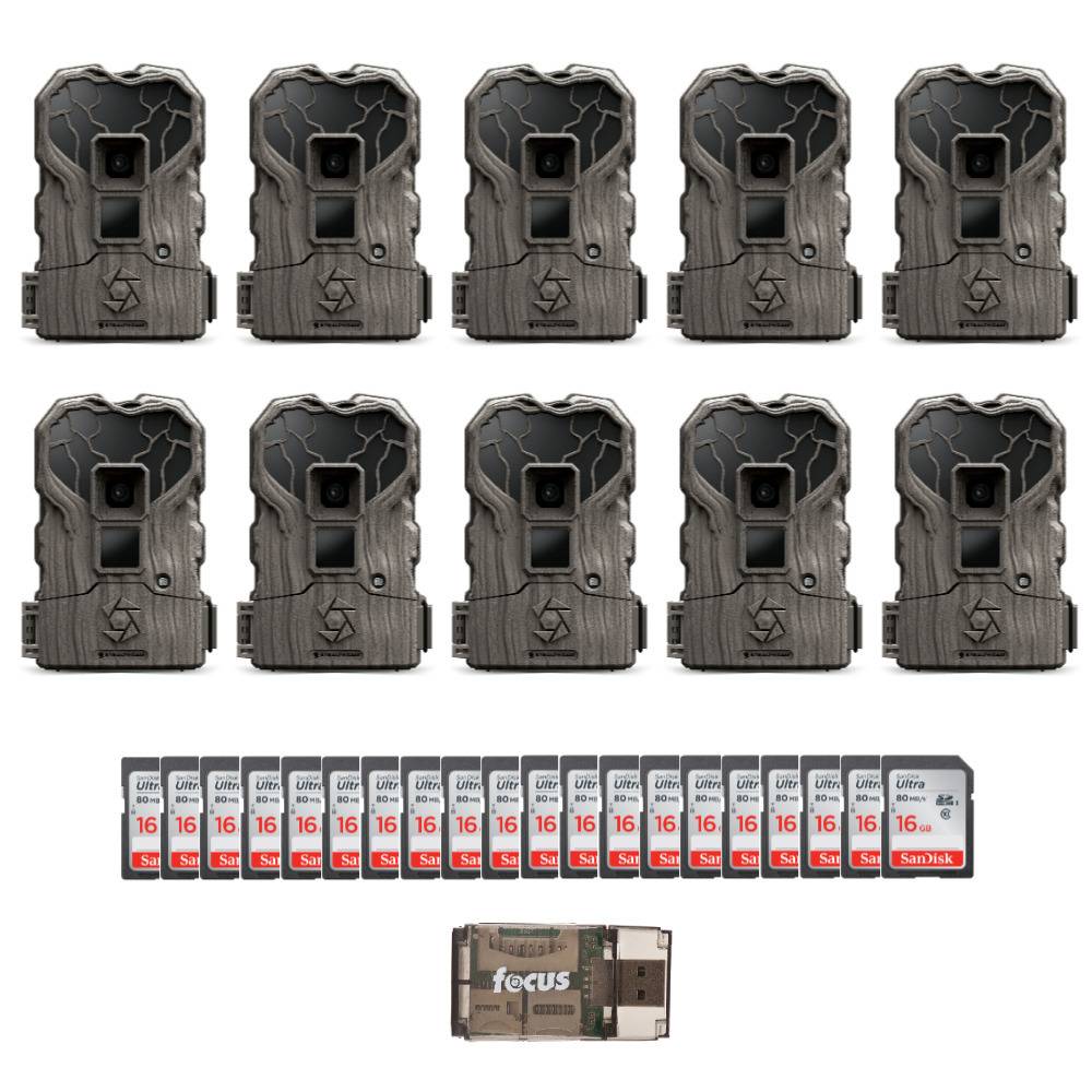 Stealth Cam QS12X 14MP IR Trail Camera (10-Pack) with 16GB Memory Cards and USB Card Reader