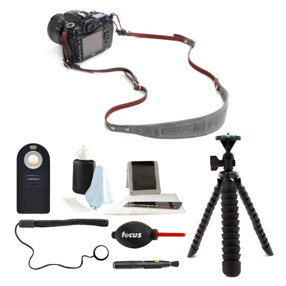 ONA Lima Leather Camera Strap (Smoke Gray) with Accessory Bundle