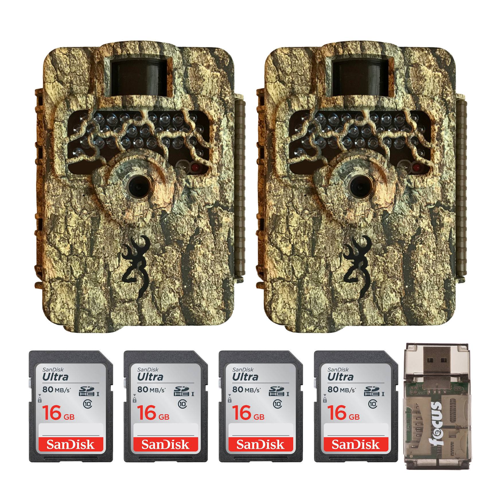 Browning Trail Cameras Command Ops HD 16MP Game Camera (2-Pack) with Four 16GB Memory Cards and Card Reader