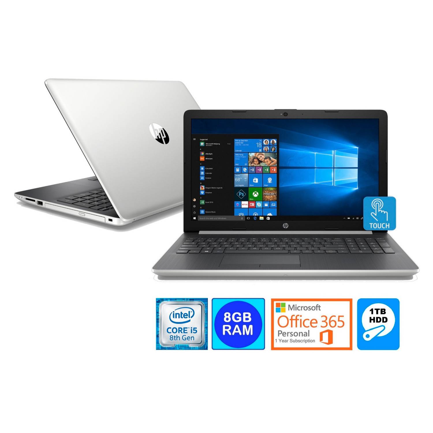 HP 15.6” Touch Screen Laptop Intel Core i5-8250U 8GB DDR4 1TB HDD Microsoft Office 365 Personal 1Yr. (Silver/Ash Silver)