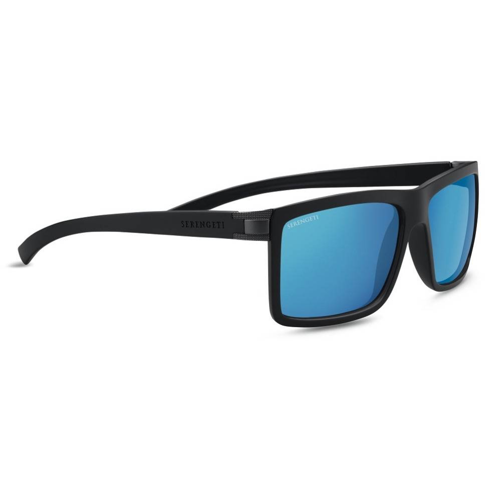 Serengeti Brera Large 61mm Polarized 555nm Blue Rectangle Sunglasses (Sanded Black/Satin Dark Gunmetal)