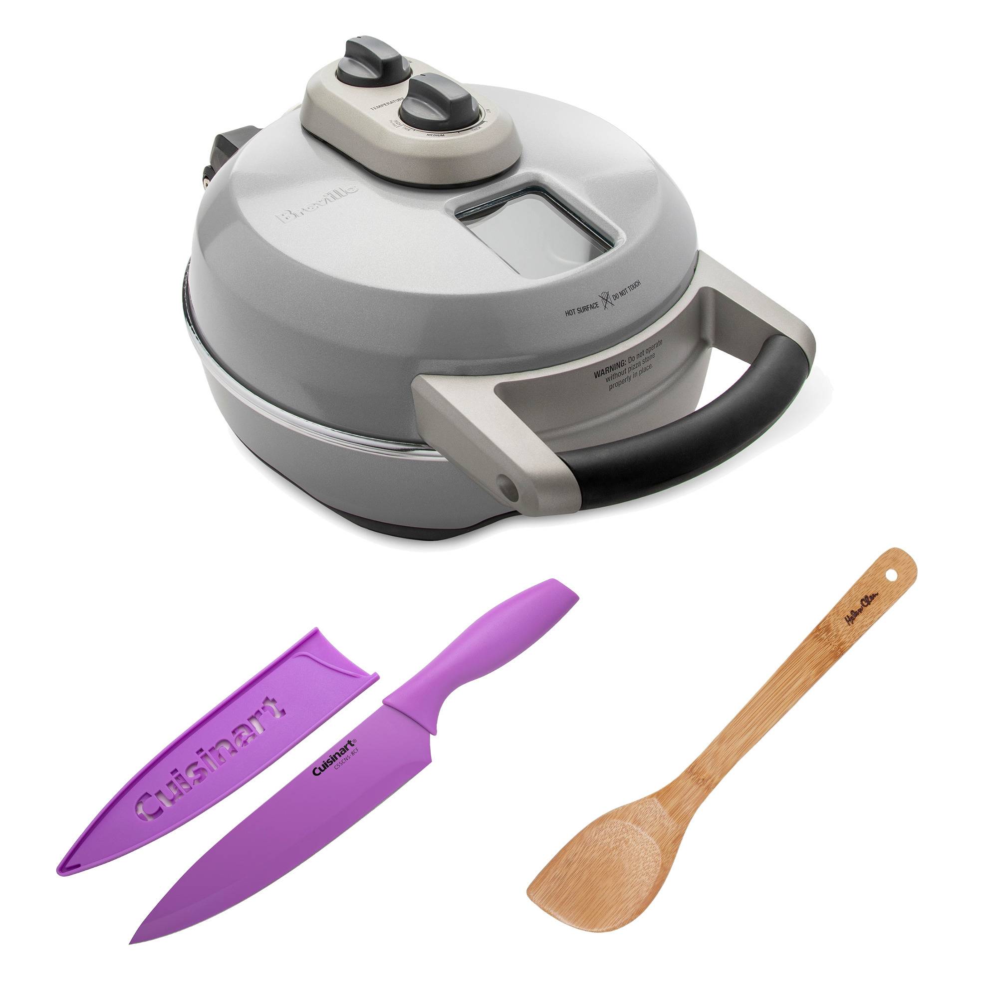 Breville BPZ600XL Crispy Crust Pizza Maker with Bamboo Spatula and 8" Knife Bundle