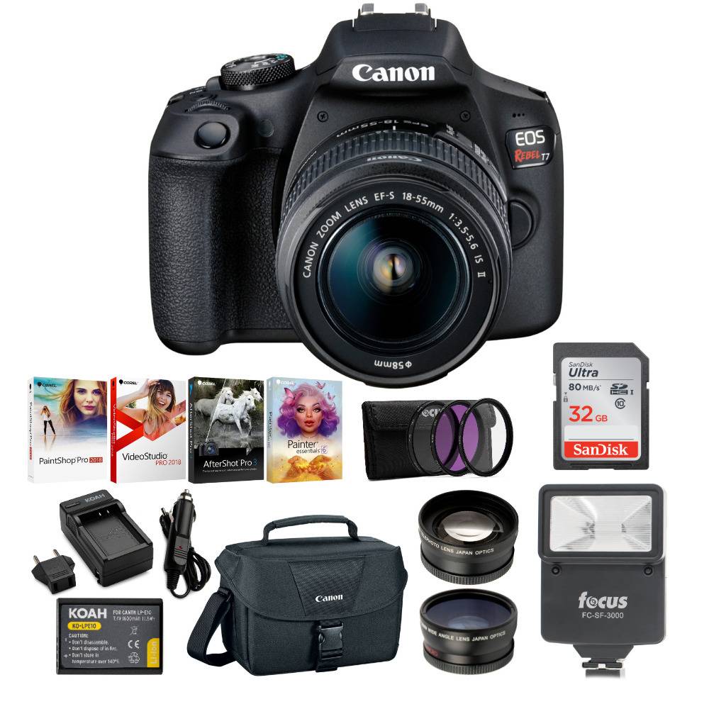 Canon EOS Rebel T7 DSLR Camera and EF-S 18-55mm IS II Lens Kit with SD Card Advanced Travel Bundle