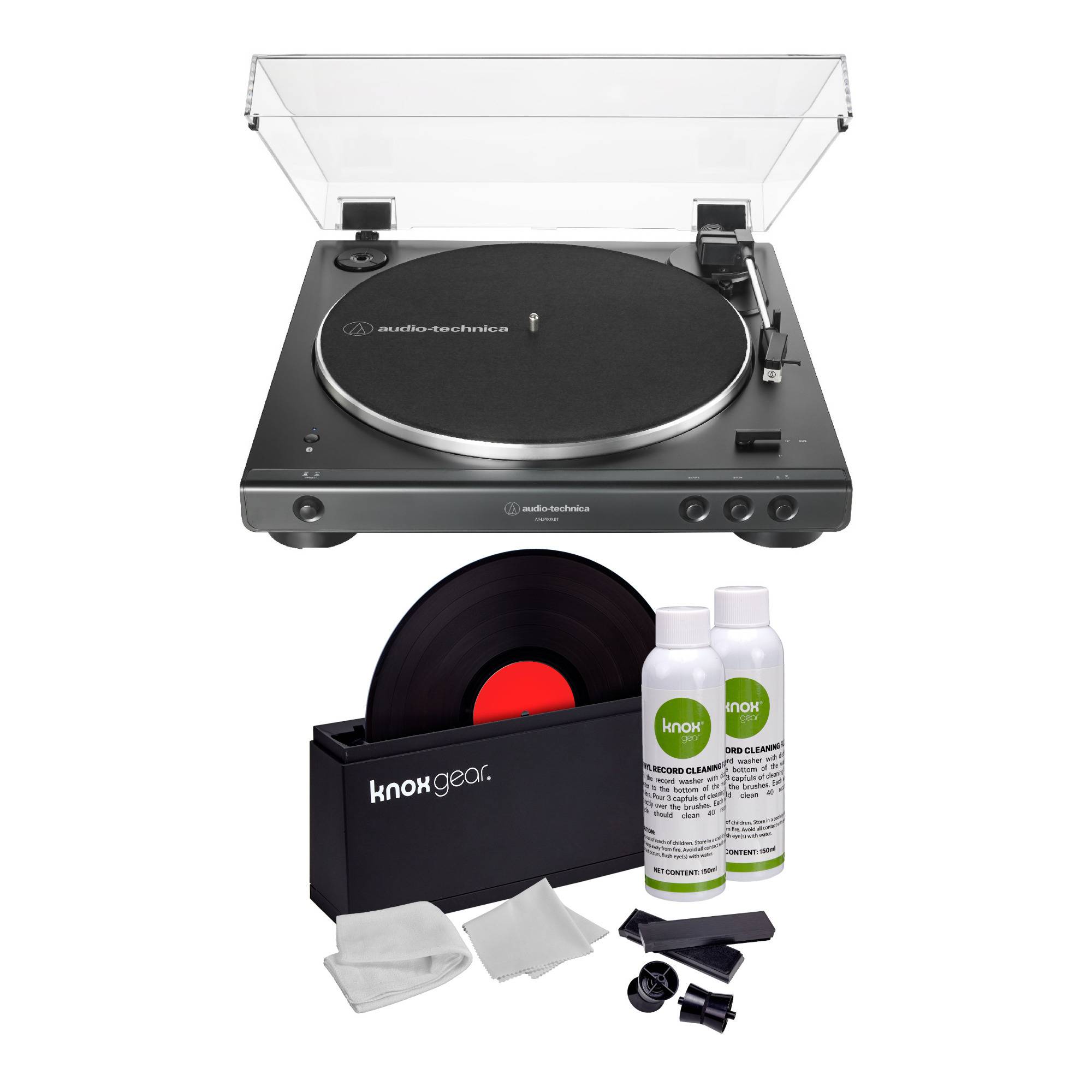 Audio-Technica AT-LP60XBT Bluetooth Fully Automatic Stereo Turntable (Black) with Cleaning Kit