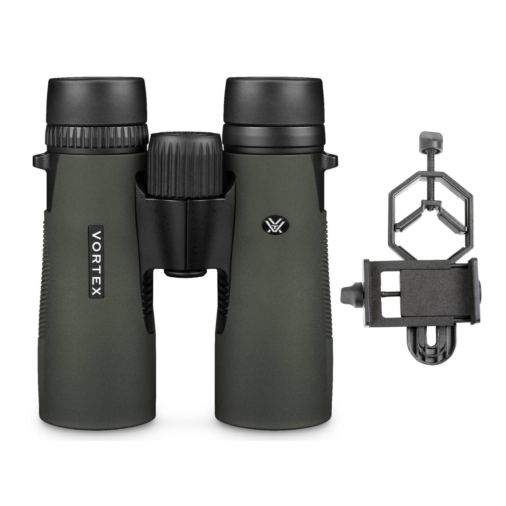 Vortex 8x42 Diamondback Roof Prism Binoculars with Smartphone Adapter Bundle