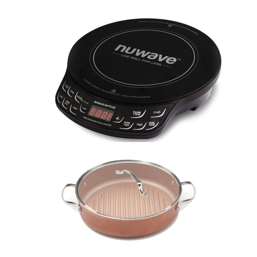 NuWave PIC FLEX Precision Cooktop and 3-Quart Forged Grill Pan with Lid
