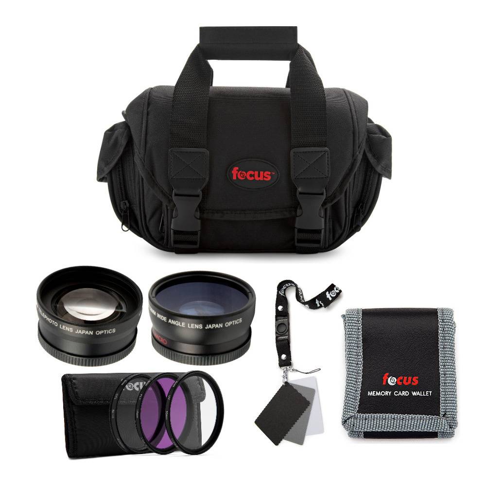 Focus Camera Deluxe SLR Sot Shell Camera Case with Memory Card Wallet and Accessory Bundle