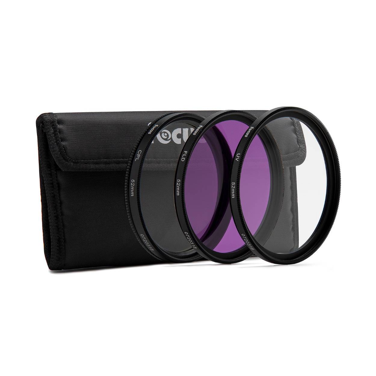 Focus Camera 52mm 3-Piece UV, CPL, FL-D Lens Filter Kit