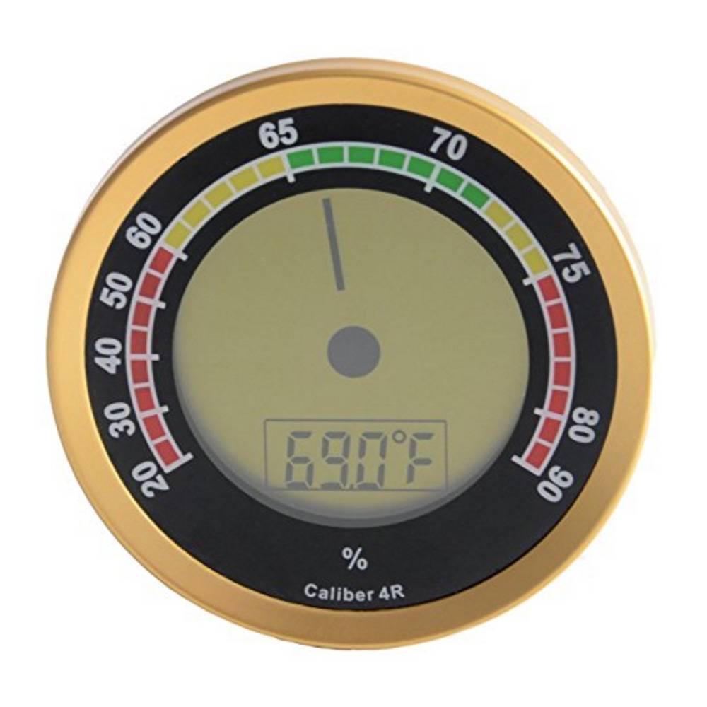 Western Humidor Digital/Analog Caliber 4R Hygrometer and Thermometer Relative Humidity Reader (Gold)