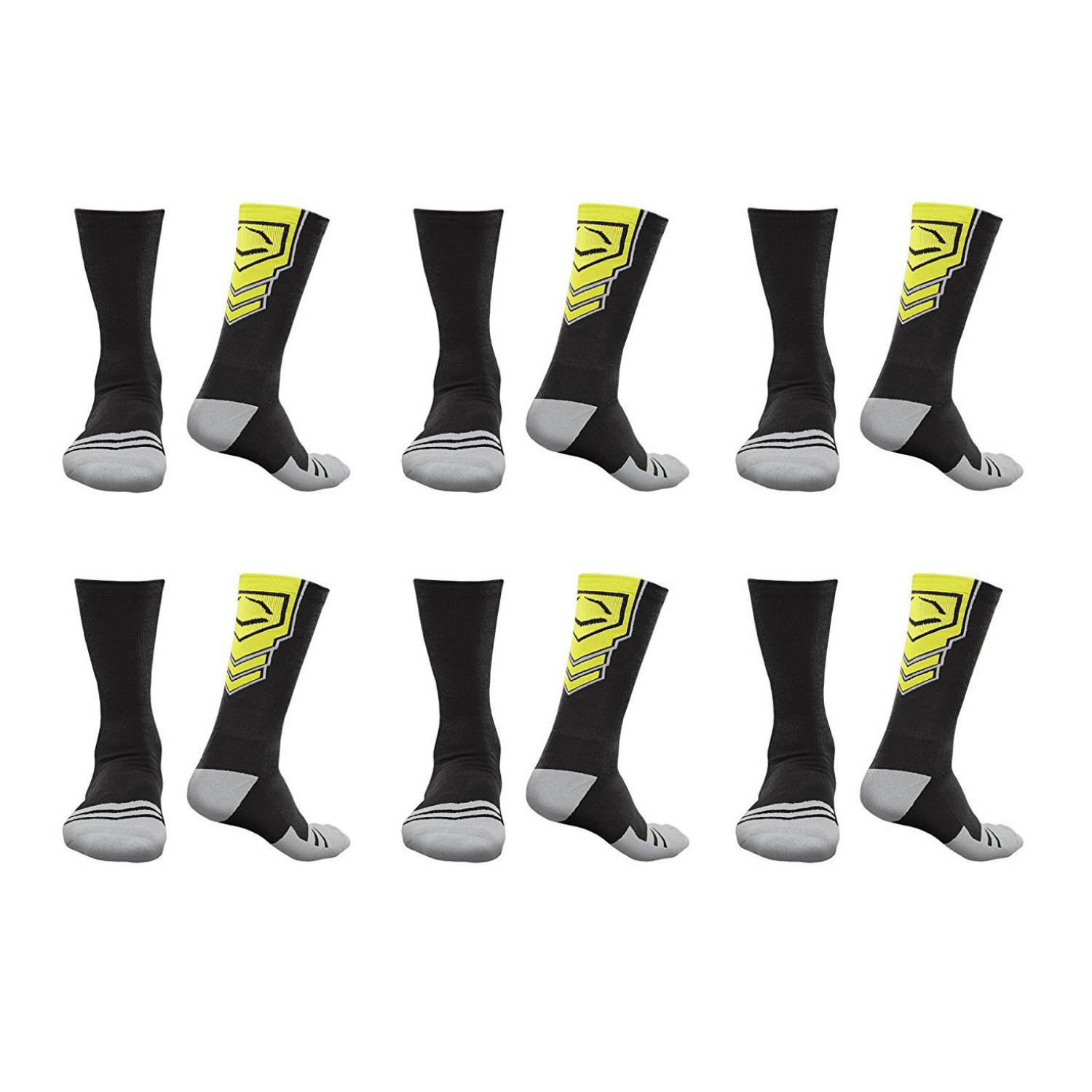 EvoShield Performance Crew Socks (6 Pack, Small, Black/Neon Yellow)