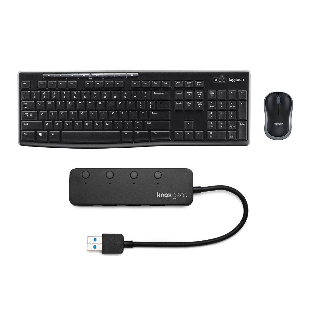 Logitech Wireless Combo MK270 Keyboard and Mouse Bundle with Knox 4-Port USB 3.0 Hub