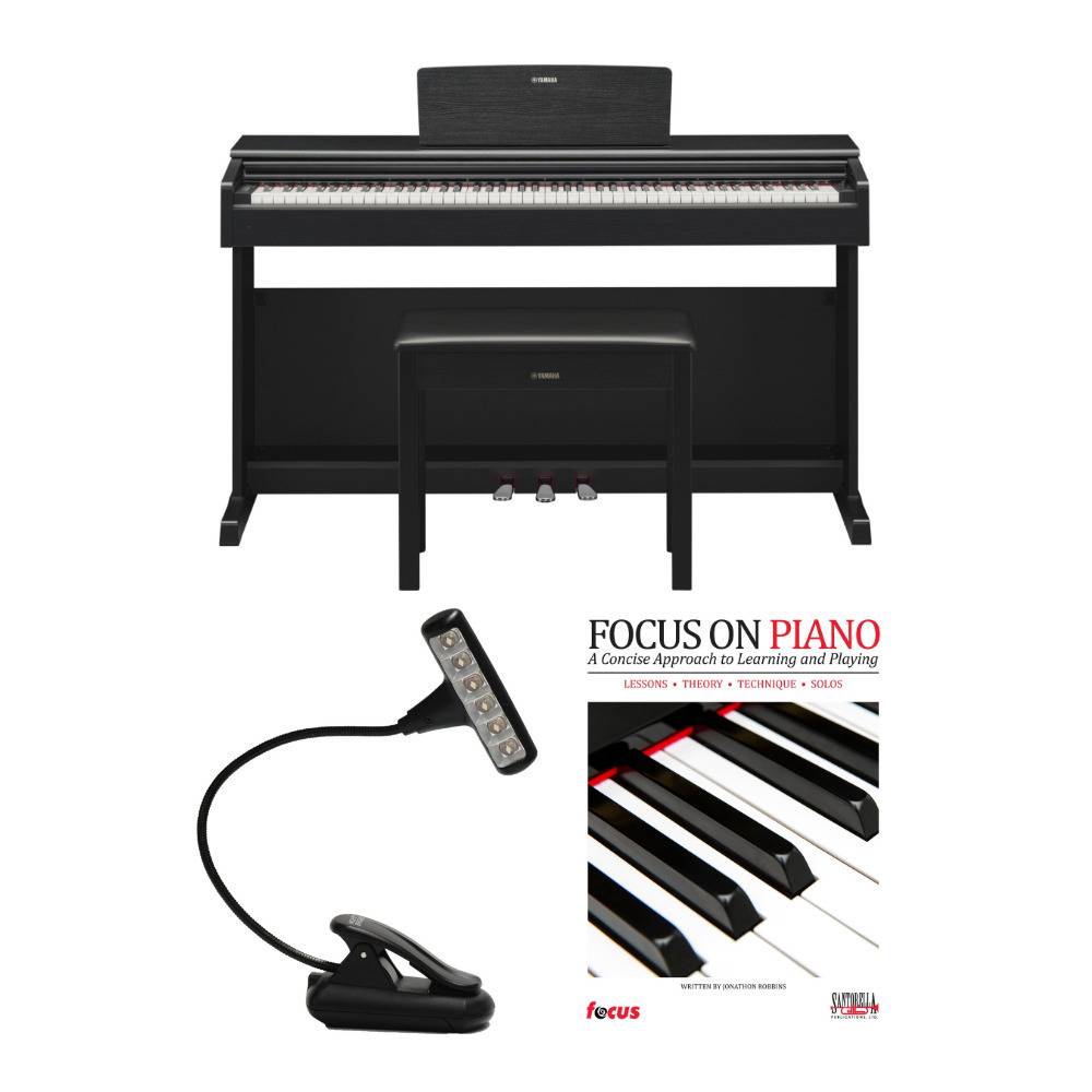 Yamaha YDP144B Digital Piano with Bench (Black Walnut) Bundled with LED Music Light and Book/CD