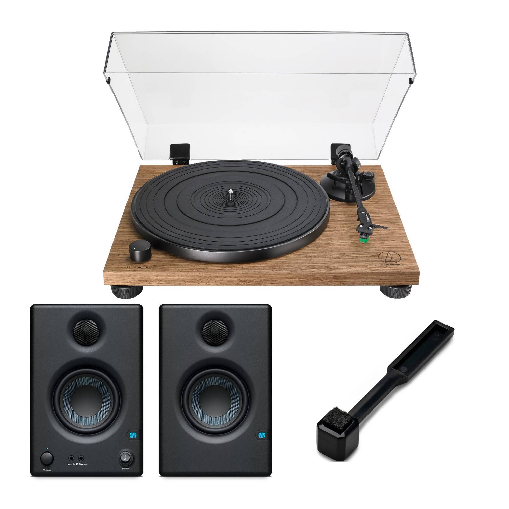 Audio-Technica AT-LPW40WN Turntable (Walnut)	Bundle with Eris 3.5-inch Studio Monitors (PAIR) and Knox Gear Brush